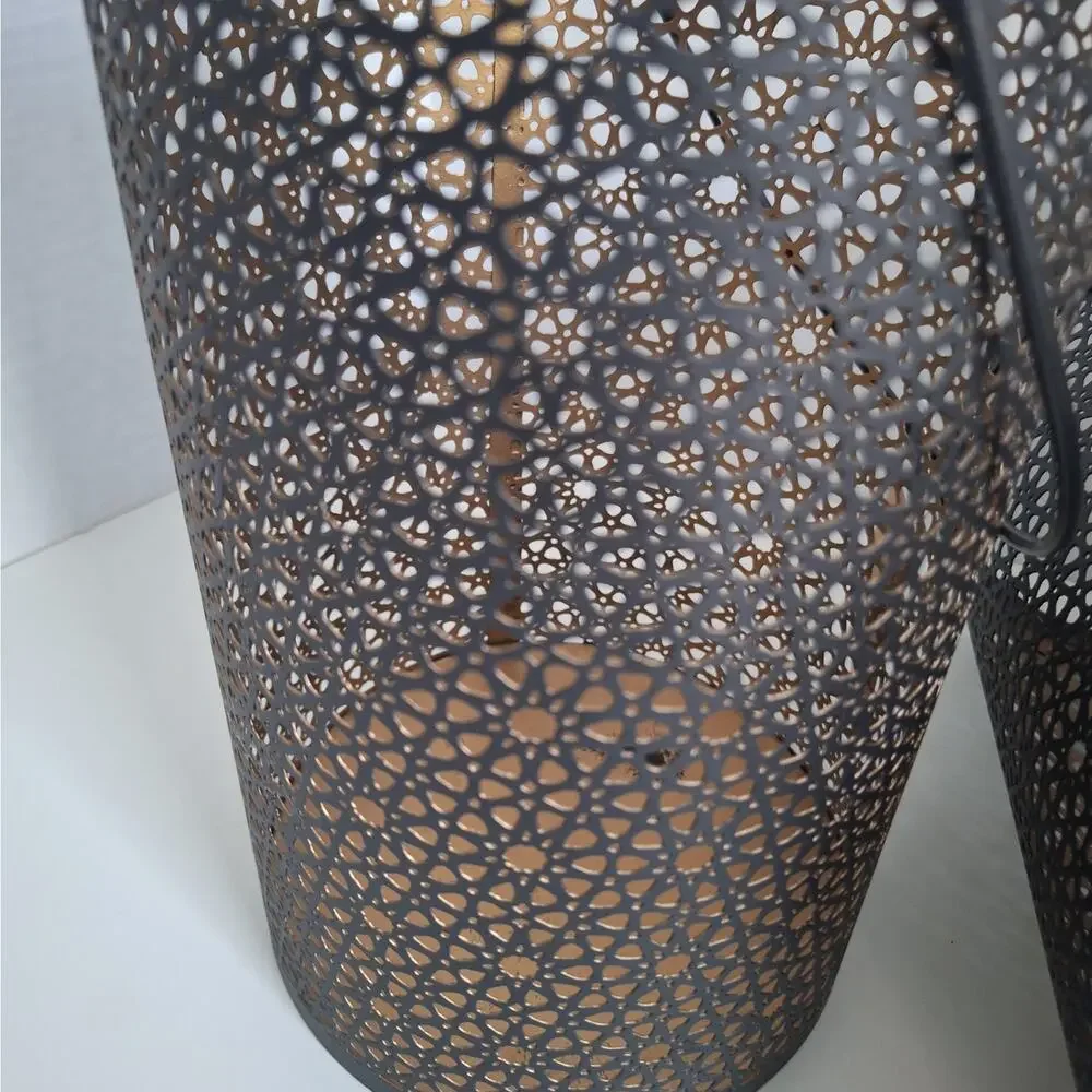 Vintage-Inspired Indian Black Metal Filigree Candle Lanterns Pair 10